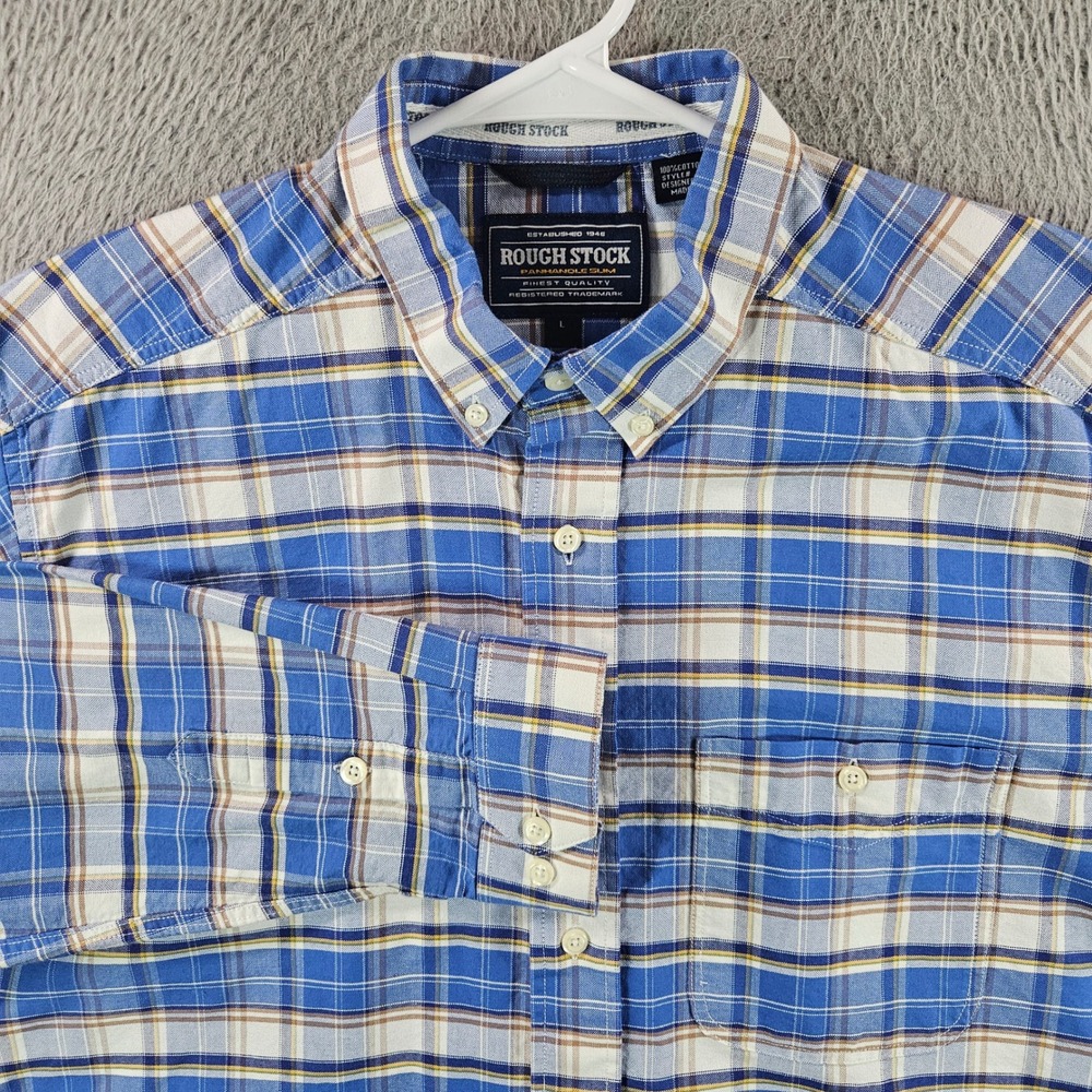 Rough Stock‎ Panhandle Slim Mens Large Blue Plaid Button Down Long Sleeve Shirt